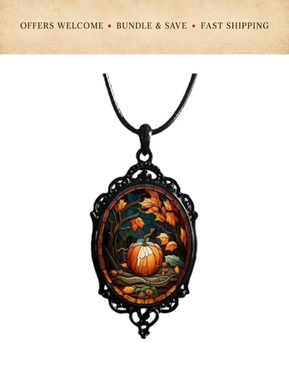 Gothic Glass Pendant Necklace Rope Chain Witch Bat Mystic Choker Punk Statement